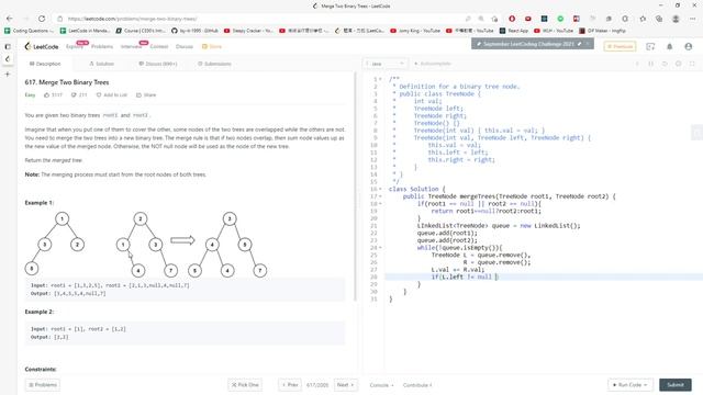 LeetCode 617 | Merge Two Binary Trees | BFS | Java смотреть онлайн