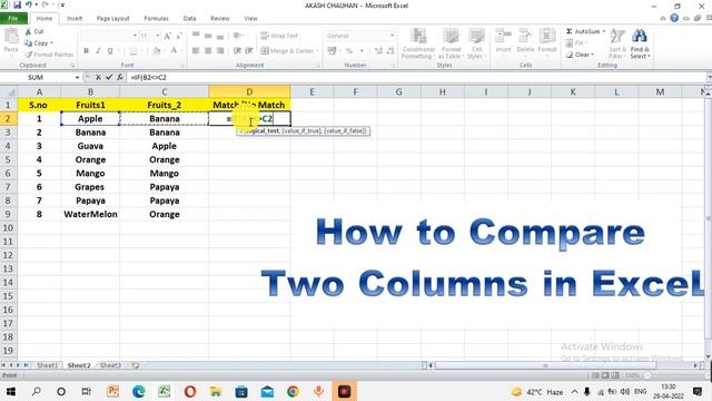 How to compare two columns in excel for Matches and Difference | Excel Tutorial For Beginner смотреть онлайн