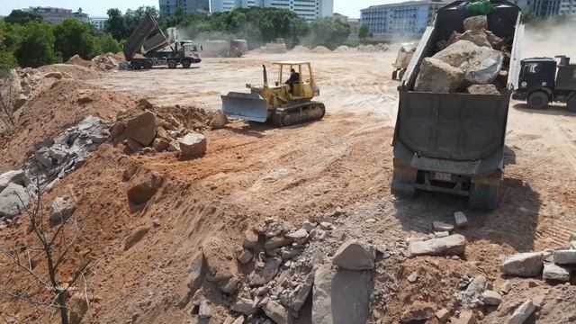 Part-1| Huge Land Filling Construction Big Machines Dozer Move Rock, Dump Truck Unloading Rock смотреть онлайн