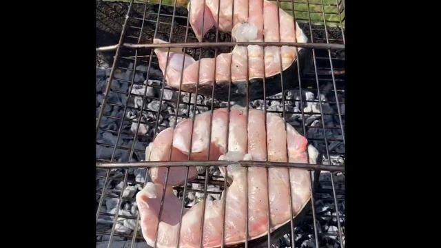 Стейк из осетрины на мангале.