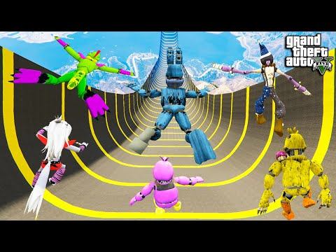 СПУСК БЕЗ ТОРМОЗОВ ПО ТРАМПЛИНУ ЗА АНИМАТРОНИКОВ ФНАФ в ГТА 5 МОДЫ! FNAF SECURITY BREACH смотреть онлайн