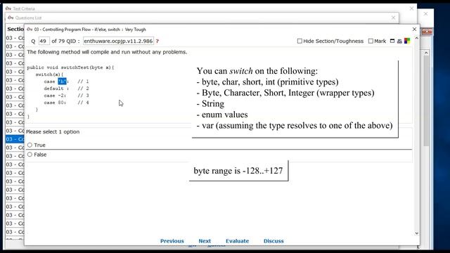 Can you switch on a byte and have a case label of 'b'? (enthuware.ocpjp.v11.2.986) смотреть онлайн