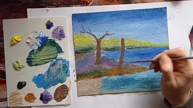 Пейзаж акрилом для начинающих | Рисуем море очень просто смотреть онлайн