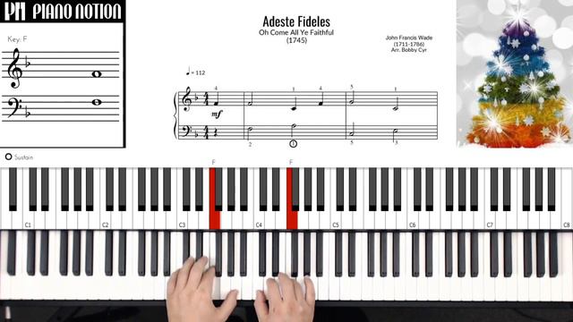 Adeste Fideles - O Come, All Ye Faithful (Easy Christmas Sheet Music - Piano Solo - Cover - Tutoria смотреть онлайн