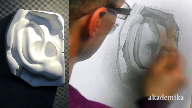 Ухо Давида карандашом - Академический рисунок | Художник Денис Чернов ~ Онлайн-школа Akademika смотреть онлайн