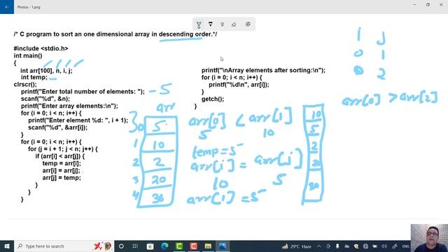 C program to sort an one dimensional array in descending order || Sorting Array in c || Bubble Sort смотреть онлайн