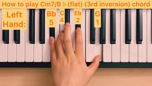 Piano Lesson 179: How to play Cm7/B♭ (flat) (3rd inversion) chord with the left hand tutorial смотреть онлайн
