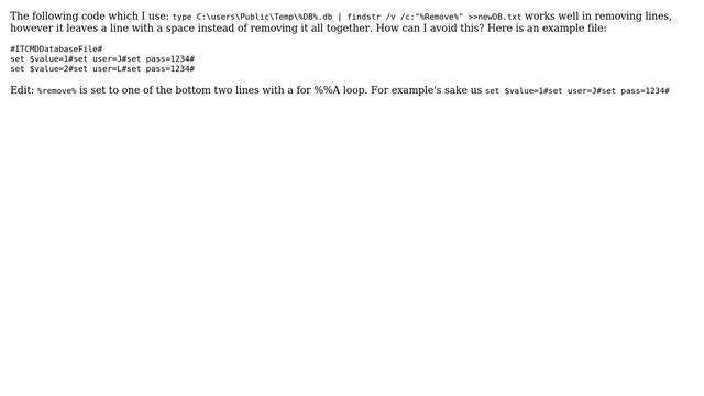 Code to remove line from batch file leaving empty line смотреть онлайн