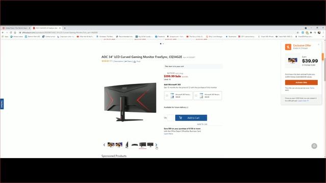 AOC 34" LCD Curved Gaming Monitor FreeSync, CQ34G2E only $199 plus free mini frig a $40 value. смотреть онлайн