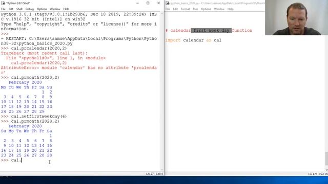 Python Basics Tutorial Calendar First Week Day Function смотреть онлайн