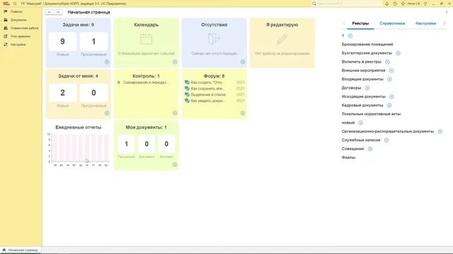 284 - Интерфейс 1С:Документооборот 3.0. Настройка начальной страницы смотреть онлайн