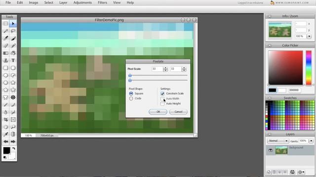 Pixelate filter in Sumo Paint смотреть онлайн