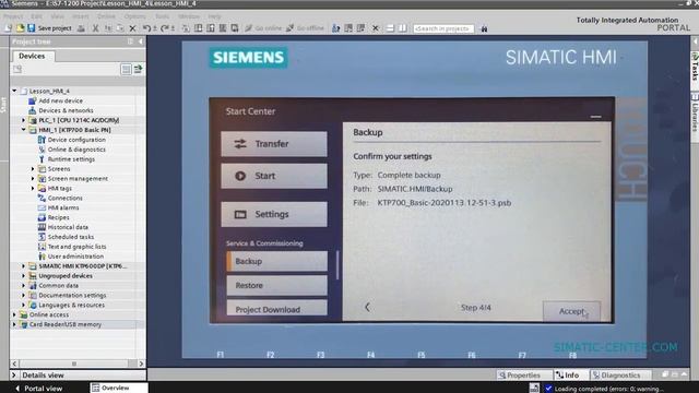 Панели оператора SIEMENS, Ввод в эксплуатацию, загрузка проекта и сервисное обслуживание. смотреть онлайн