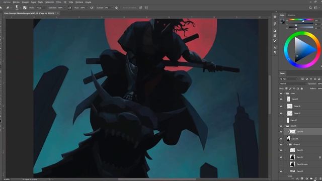 'Metal Red Moon' Proceso PINTURA DIGITAL Photoshop смотреть онлайн