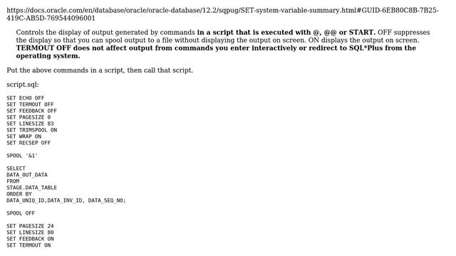 Databases: Set TERMOUT OFF is not working when I am using sqlplus in command prompt? смотреть онлайн
