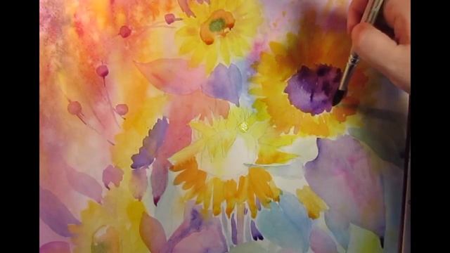 Sunflowers - watercolor, Подсолнухи - акварель смотреть онлайн