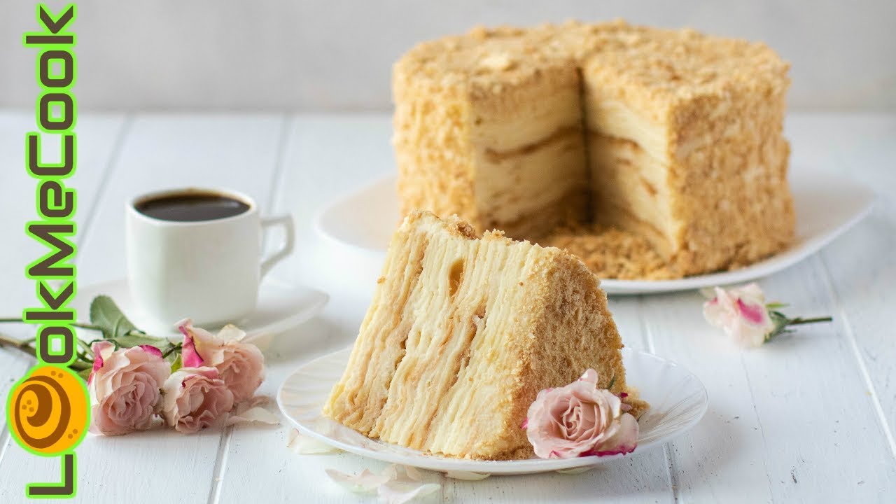НАПОЛЕОН С КАРАМЕЛЬЮ И ЗАВАРНЫМ КРЕМОМ. Рецепт торта наполеон. Заварной крем. Наполеон в 18 коржей. смотреть онлайн