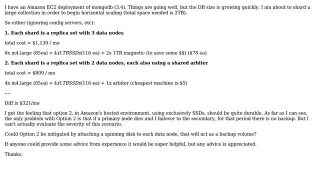 MongoDB Production Amazon - 3 data nodes per replica set, or 2 data nodes plus a shared arbiter смотреть онлайн