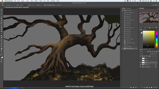 Learn To Paint A Tree Landscape (Tutorial For Beginners / Digital Painting Tutorial Photoshop 2021) смотреть онлайн