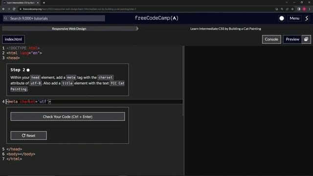 FreeCodeCamp | Learn Intermediate CSS by Building a Cat Painting: Step 2 | Responsive Web Design смотреть онлайн