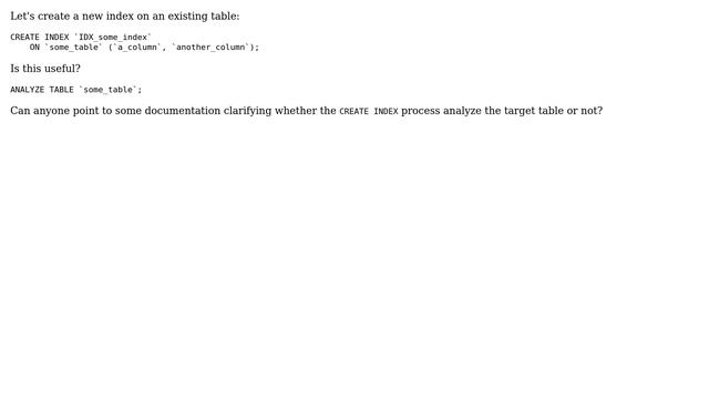 Is ANALYZE useful immediately after creating an InnoDB index? смотреть онлайн