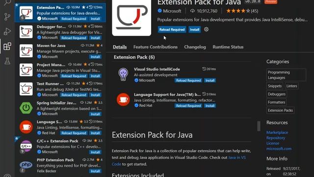 Installing Extension Java Extension Package in VS code смотреть онлайн