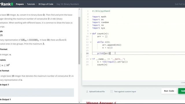 HackerRank 30 Days of Code | Day 10: Binary Numbers | Python смотреть онлайн