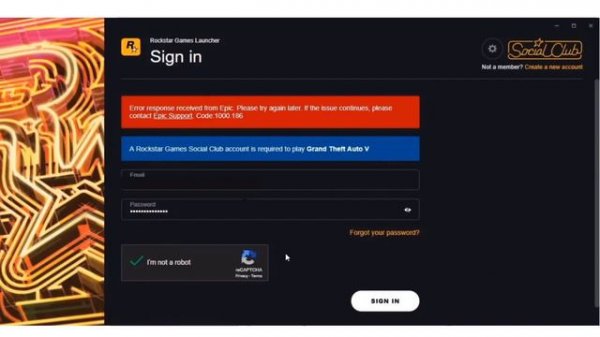 Epic Games Rockstar Launcher Error Code 1000.186