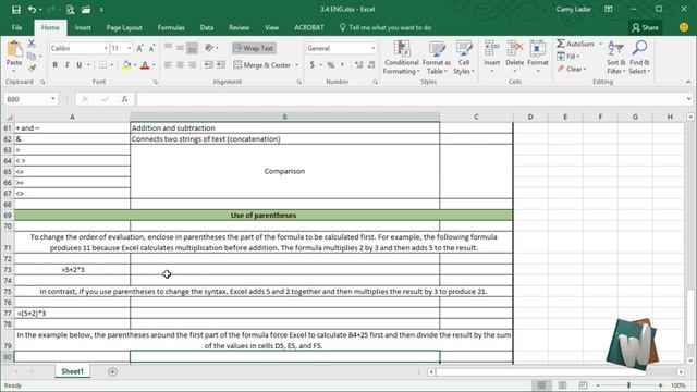 Excel 2016 Basics, chapter 3.5 - Operator priority смотреть онлайн