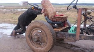 САМОДЕЛЬНЫЙ ТРАКТОР первый выезд Жёсткий оффроуд  минитрактор своими руками дёшего