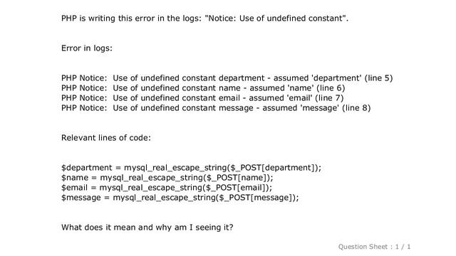 PHP : What does the PHP error message "Notice: Use of undefined constant" mean? смотреть онлайн