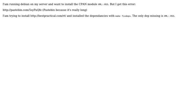 Unix & Linux: Issue with installing CPAN XML::RSS смотреть онлайн