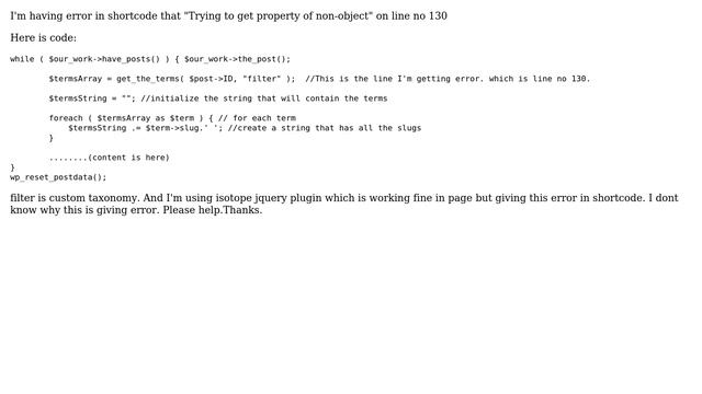 Wordpress: Trying to get property of non-object in shortocde смотреть онлайн