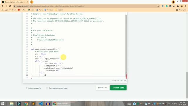 HackerRank Delete duplicate value nodes from a sorted linked list problem solution in Python смотреть онлайн