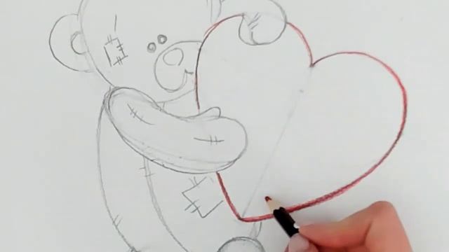 ART on MONDAYS - Lesson 6, 2021 - Teddy bear with Red Heart of colored pencils for Valentines Day смотреть онлайн