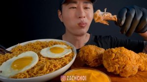 ASMR MUKBANG INDOMIE MI GORENG & FRIED CHICKEN | COOKING & EATING SOUNDS | Zach Choi ASMR