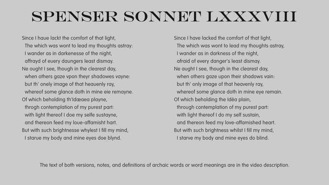 Poetry: Edmund Spenser Amoretti Sonnet 88 - Modernised English with Notes смотреть онлайн