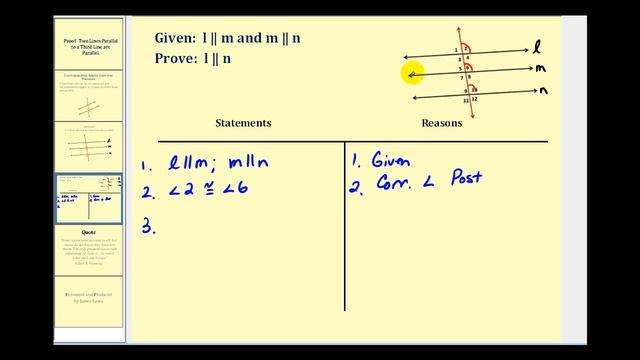 Proof: Two lines Parallel to a Third are Parallel смотреть онлайн