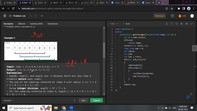K Radius Subarray Averages | leetcode 2090 | How to Solve Array Interview Questions смотреть онлайн