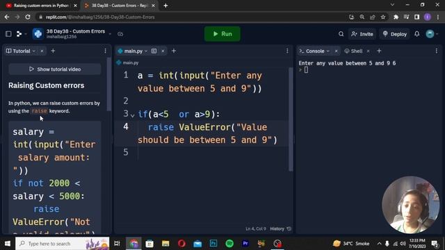 Raising custom errors in Python | Python Tutorial - Day #38 смотреть онлайн