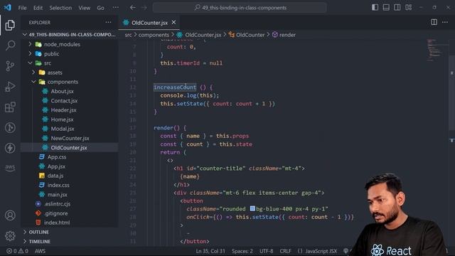 Binding of "this" Keyword in Event Handlers | The Complete React Course | Ep.49 смотреть онлайн