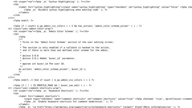 Wordpress: How to remove the color picker code from users-edit.php? смотреть онлайн