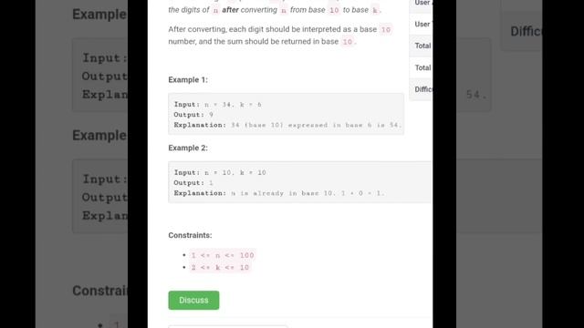 Sum of Digits in Base K | Weekly Contest 238 | Leetcode | Easy Problems 1837 смотреть онлайн