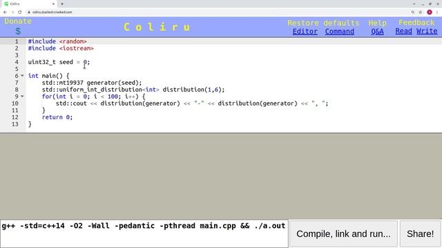Генерации последовательности двух случайно выпадающих кубиков по алгоритму Вихрь Мерсенна смотреть онлайн