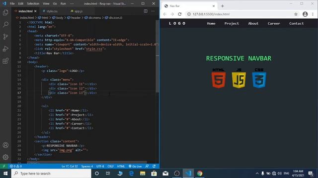RESPONSIVE NAV BAR USING JS WITH COOL HOVER EFFECT смотреть онлайн