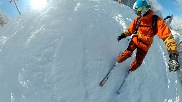 15.01.2022г. сноубордист в первый раз на лыжах, красная трасса F-ка лаура смотреть онлайн