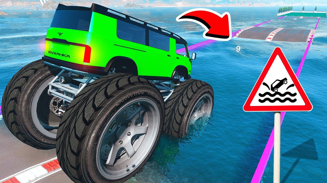 СМОЖЕТ ЛИ ГИГАНТСКАЯ УАЗ БУХАНКА ПРОЕХАТЬ ГЛУБОКУЮ ЯМУ С ВОДОЙ В ГТА 5 МОДЫ ЭКСПЕРИМЕНТЫ GTA 5 смотреть онлайн