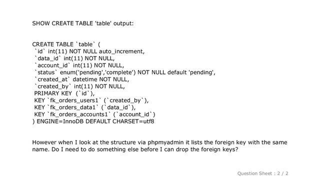 MySQL : MySQL Drop foreign key Error 152 смотреть онлайн