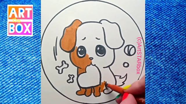 Милый пёс🐶простой рисунок фломастерами.Drawing puppy easy by markers step by step dog смотреть онлайн