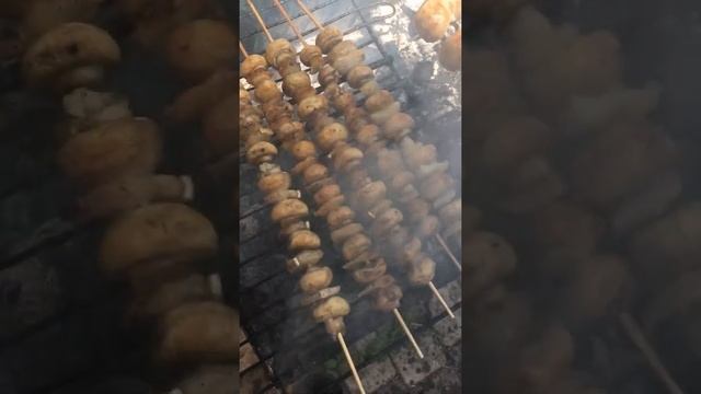Грибы с салом и колбасками жареные на мангале смотреть онлайн